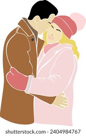 Abstract happy couple in winter vector illustration. Valentine's Day card. Declaration of love. Vector illustration without artificial intelligence