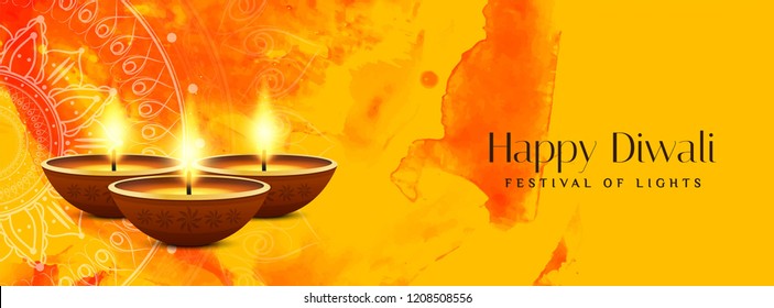 Abstract Happy Diwali festival watercolor banner design