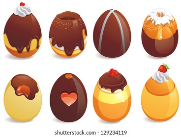 Abstract Happy Easter day vector clip art. Elegant Set of decorated chocolate eggs