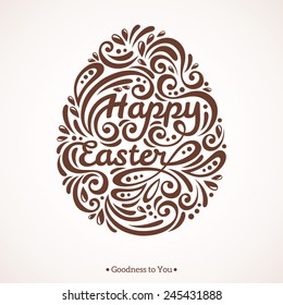 Abstract Happy Easter Lettering in Form of Egg. Vector Illustration. 