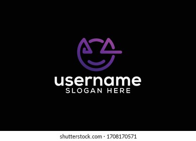 abstrakte Vektorillustration des Logos mit abstraktem Gesichtszeichen auf schwarzem Hintergrund mit eleganter, minimalistischer, moderner und fantastischer Farbverlauf-