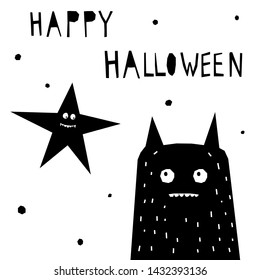 Abstract happy halloween pattern background. Modern childish paper cut halloween art for design card, halloween party invitation, menu, autumn holiday shop sale, bag print, t shirt etc.