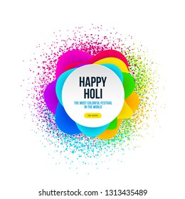 Abstract Happy Holi banner with colorful spray splash and paper shapes. Indian festivals of colors, Happy Holi celebration design. Vector illustration