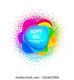 Abstract Happy Holi banner with colorful spray splash and paper shapes. Indian festivals of colors, Happy Holi celebration design. Vector illustration