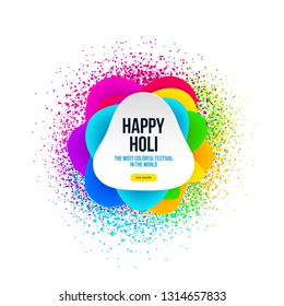 Abstract Happy Holi banner with colorful spray splash and paper shapes. Indian festivals of colors, Happy Holi celebration design. Vector illustration