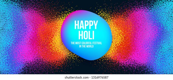 Abstract Happy Holi banner with colorful spray splash and trendy liquid form. Indian festivals of colors, Happy Holi celebration design. Vector illustration