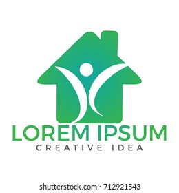 Abstract happy human home logo design. Health center home care real estate apartments or hotel logo kindergarten or preschool design concept.
