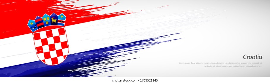 Abstract happy independence day of Croatia with creative watercolor national brush flag background