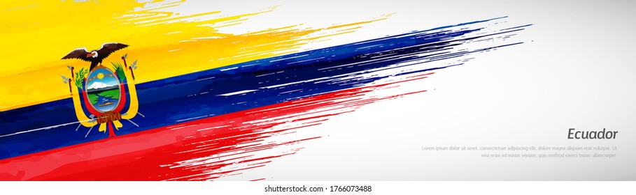 Abstract happy independence day of Ecuador with creative watercolor national brush flag background