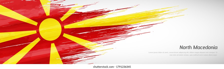 Abstract happy independence day of North Macedonia with creative watercolor national brush flag background