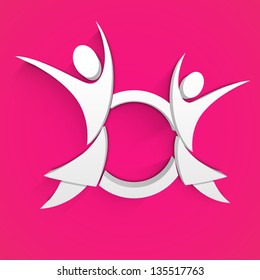 Abstract Happy Mothers Day concept with mother and child symbol on pink background.