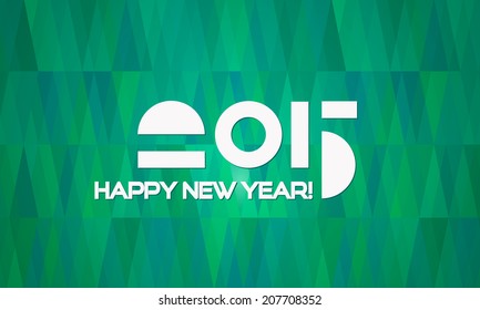 Abstract Happy New Year 2015 Banner with Green Geometric Christmas Trees Background