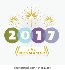 Abstract Happy New Year 2017 firework blast design on off white background