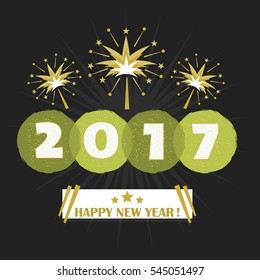 Abstract Happy New Year 2017 night firework blast on black background