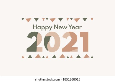 Abstrakter Happy neues Jahr 2021 Logo-Text mit handgezeichnet Stil. Farbige Broschüre Design Vorlage, Karte, Banner. Feiertag, Vektorgrafik.