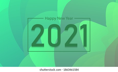 Abstract Happy New Year 2021 Wallpaper Background with green background. Text and squares are green
