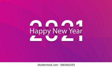 Abstract Happy New Year 2021 Wallpaper Background with purple background. The writing of white letters is inside the white numbers