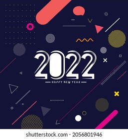 Abstract Happy New Year 2022 Text Colorful Template Greeting Card banners, Vector illustration.