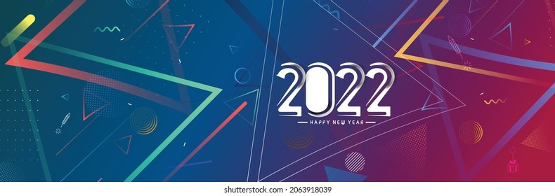 Abstract Happy New Year 2022 Text Colorful Web banner Template, Vector illustration.