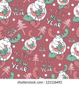 Abstract happy new year background with deer, seamless pattern