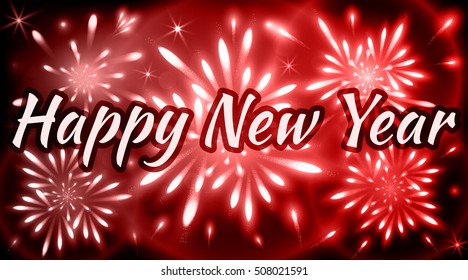 Abstract Happy New Year background decorated with fireworks of red shades