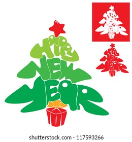 Abstract Happy New Year card - Christmas tree is made of letters - Handmade Calligraphy