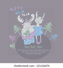 Abstract happy new year card with  deer