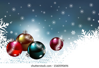 Abstract happy New Year concept and fantasy Christmas Design with ball christmas, snowflakes and falling snow. Holiday winter on blue mesh tools background. Vector illustrator.  
