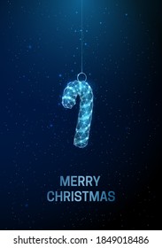 Abstract Happy New Year greeting card with hanging Christmas candy. Low poly style design Abstract geometric background Wireframe light structure Modern 3d graphic concept. Vector illustration