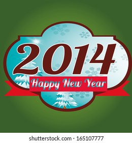 abstract happy new year label on green background