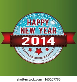 abstract happy new year label on green background