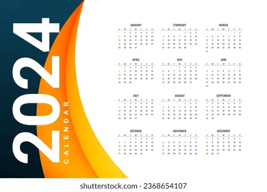 abstract happy new year monthly 2024 calendar template design vector