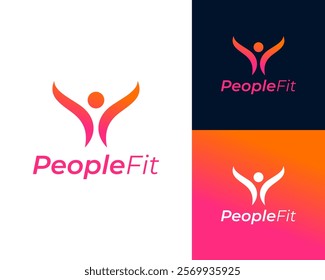 Abstract Happy People Human Person Coach Fit Healthy Lifestyle Vector Logo Design Illustration