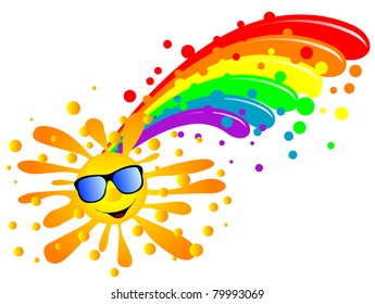 Abstract happy sun and rainbow
