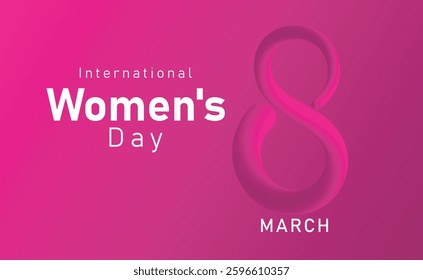Abstract Happy Women's Day blended interlaced fluid Eight over pink background.Liquid 3d 8 number for your poster, banner, greeting card, invitation or postcard design.
