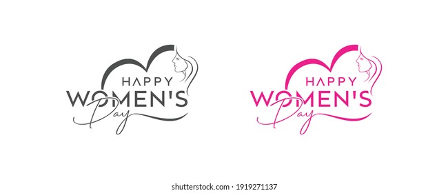 Abstract happy women's day logo, happy women's day, women face, love vector logo design, pink color, black color logo design