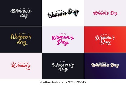 Abstract Happy Women's Day logo with a woman's face and love vector design in pink and black colors