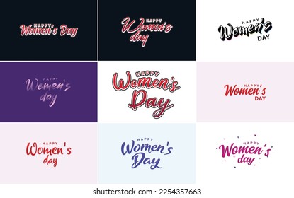 Abstract Happy Women's Day logo with a women's face and love vector design in pink and black colors