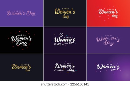 Abstract Happy Women's Day logo with a woman's face and love vector design in pink and black colors