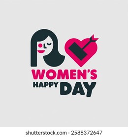 Abstract happy women's day logo, happy women's day, women face, love vector logo design, pink color, black color logo design on white background.Vector illustration