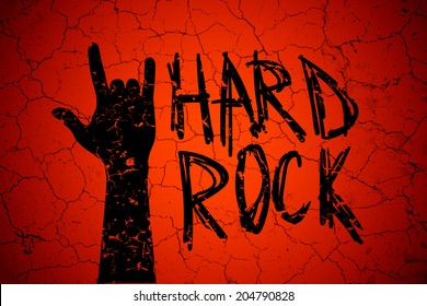 Abstract "hard rock hand" sign on grunge background. Vector illustration.