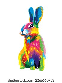 Abstract Hare, rabbit from multicolored paints. Splash of watercolor, colored drawing, realistic. Vector illustration of paints