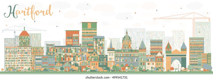 Abstract Hartford Skyline with Color Buildings. Vector Illustration. Business Travel and Tourism Concept with Historic Architecture. Image for Presentation Banner Placard and Web Site.