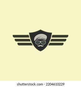 abstract hat commando face man thick mustache eagle wings logo icon. vector commando hat combination of thick mustache man face and eagle wings. suitable for command logo icon and web.