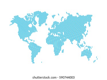 Abstract Hatched World Map with Lines. World Stripes Map.Travel Vector Illustration.