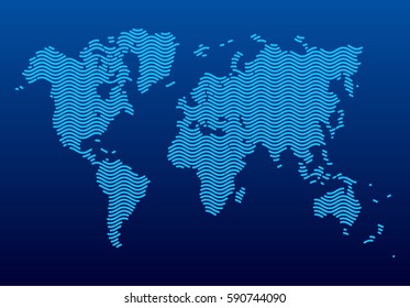 Abstract Hatched World Map with Lines. World Stripes Map.Travel Vector Illustration.
