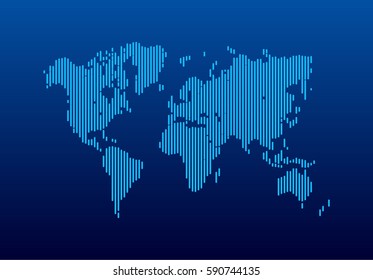 Abstract Hatched World Map with Lines. World Stripes Map.Travel Vector Illustration.