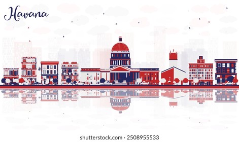 Abstract Havana Cuba city skyline with Color Buildings and reflections. Vector illustration. Cityscape with landmarks.