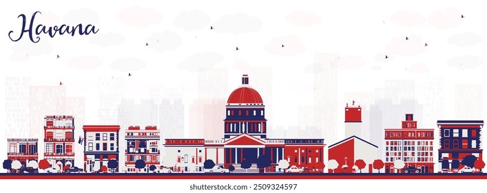 Abstract Havana Cuba city skyline with Color Buildings. Vector illustration. Cityscape with landmarks.