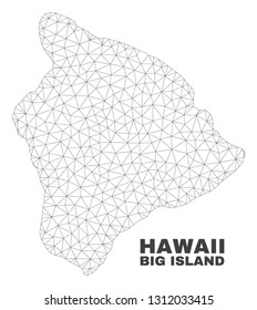 Abstract Hawaii Big Island map isolated on a white background. Triangular mesh model in black color of Hawaii Big Island map. Polygonal geographic scheme designed for political illustrations.